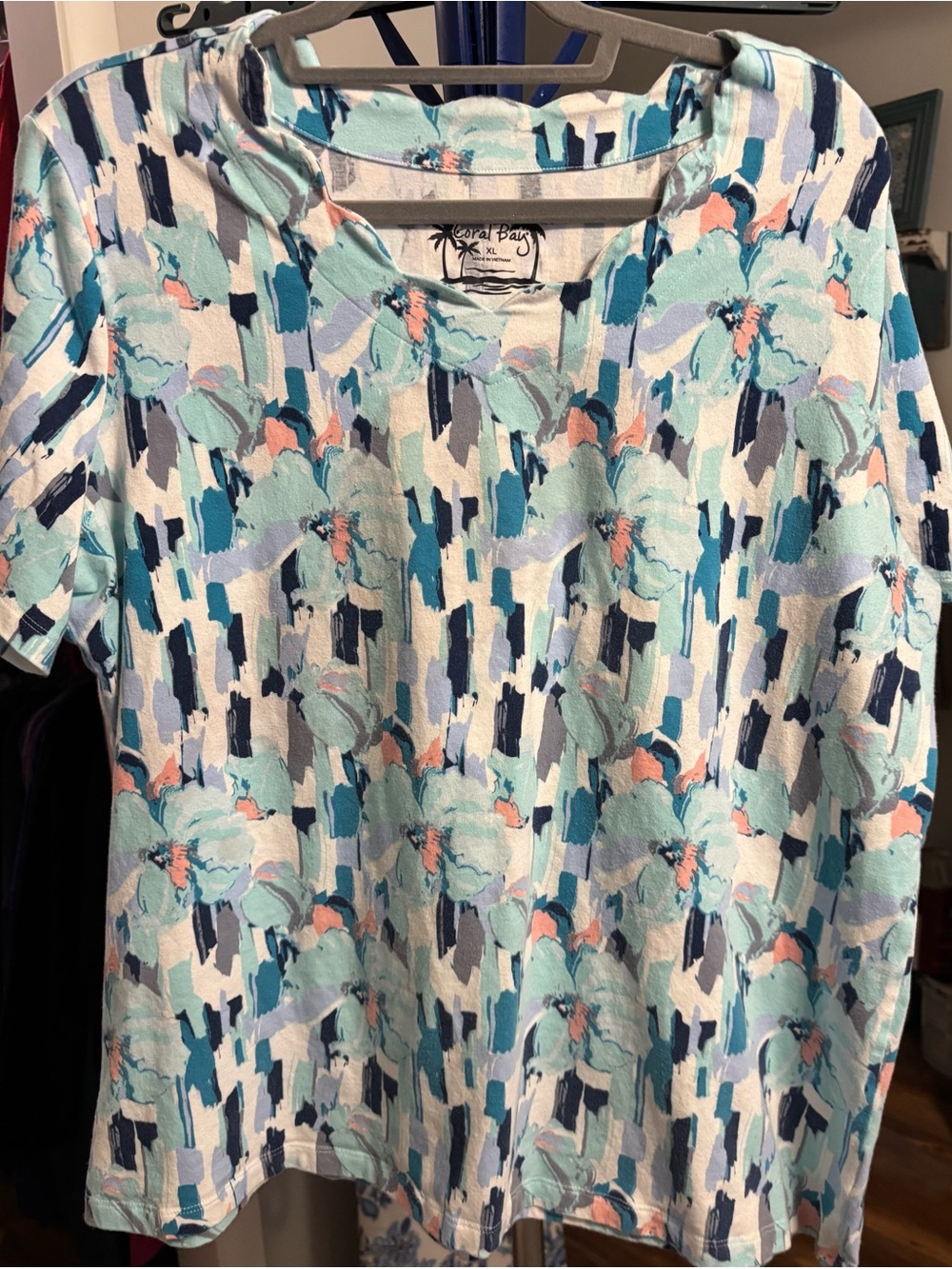 Coral Bay Aqua Multi Floral Short Sleeve Tee